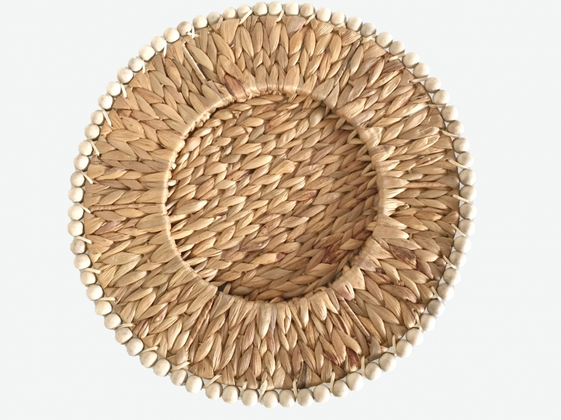 Vietnam water hyacinth charger plate with wooden beads